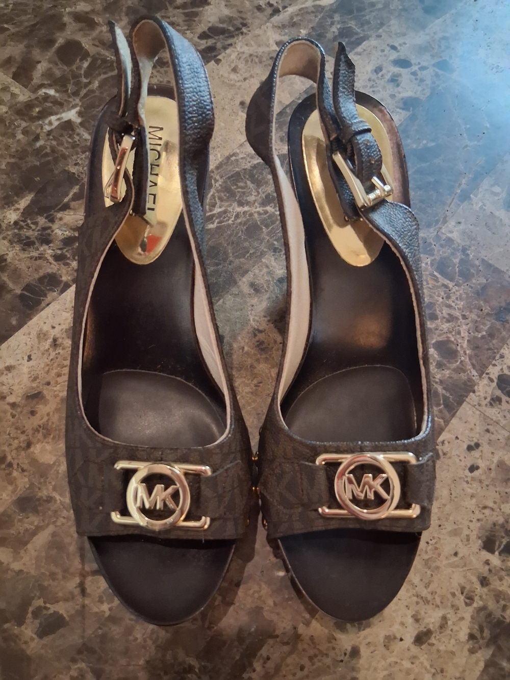 MICHAEL Michael Kors Brown Logo Slingback Wedges